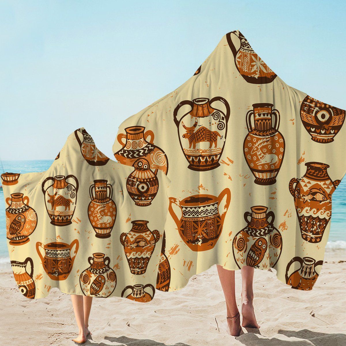 Antique Vases Pattern Printed Hooded Towel