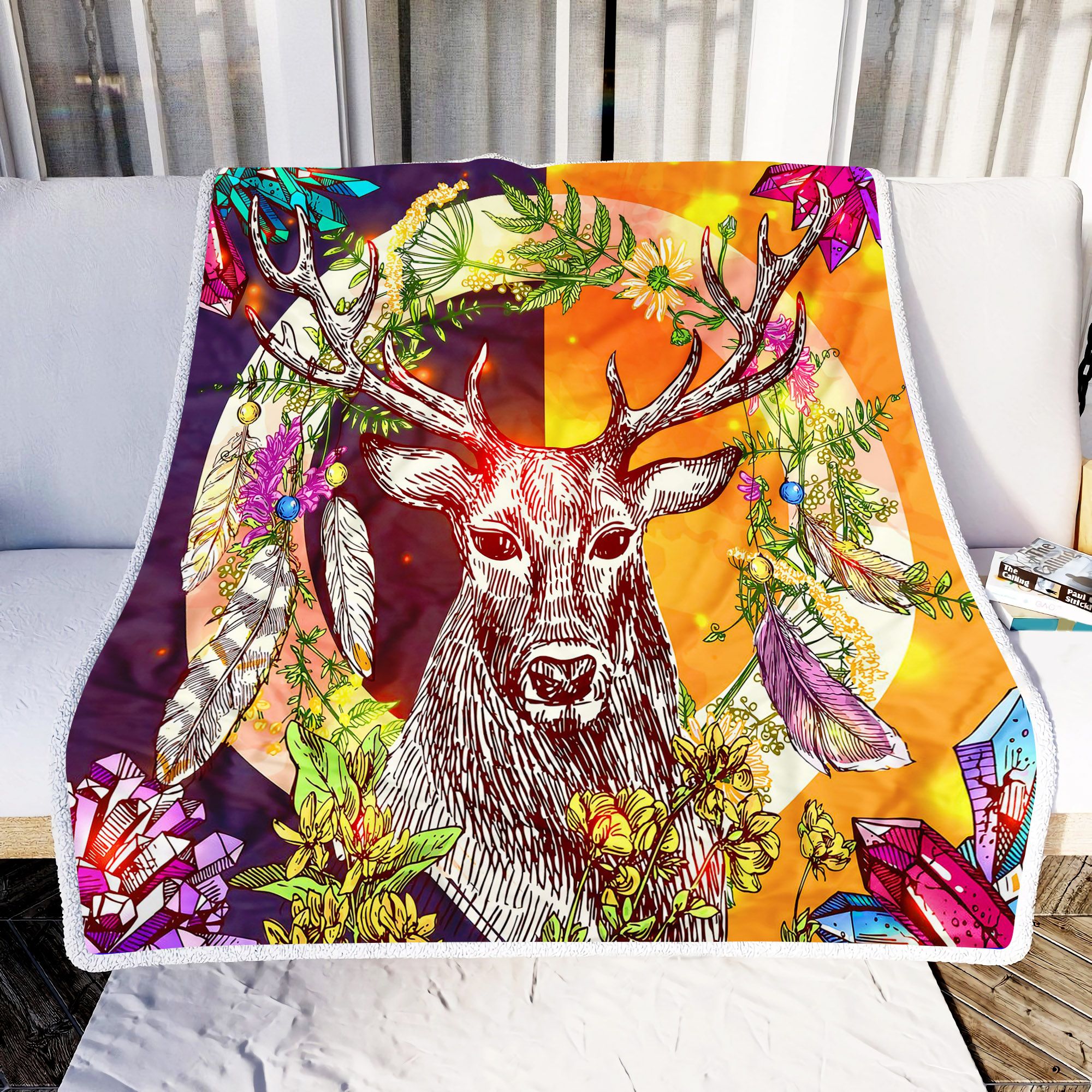 Antler Deer Feather Fleece Blanket