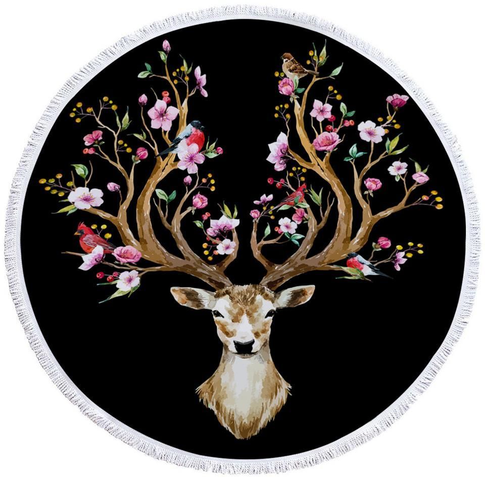 Antlers Of Life Black Printed Round Beach Towel