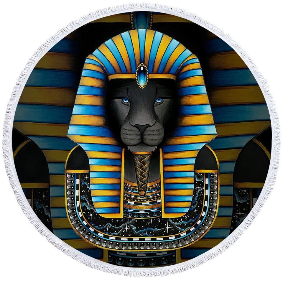 Anubis Statue Printed Round Beach Towel