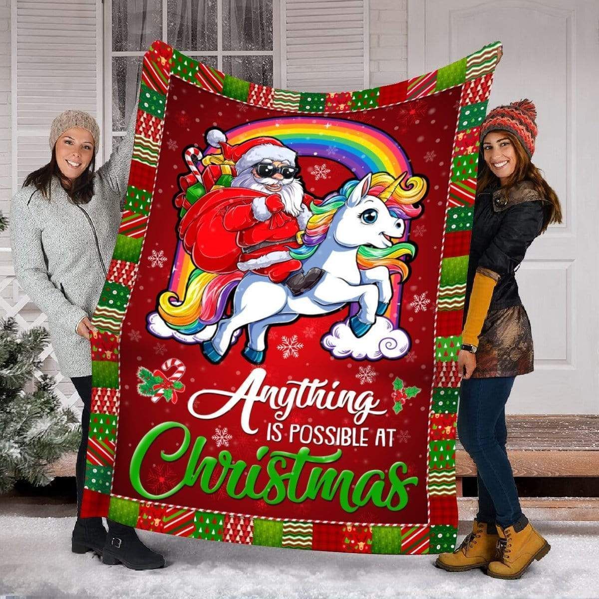 Anything Is Possible At Christmas Unicorn Fleece Blanket Gift For Women