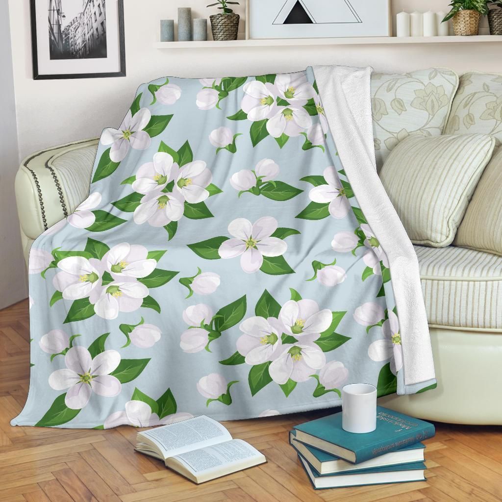 Apple Blossom Pattern Print Design Light Blue Fleece Blanket