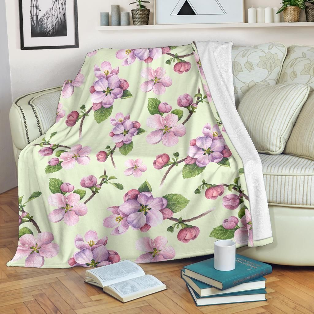 Apple Blossom Pattern Print Design Vintage Fleece Blanket