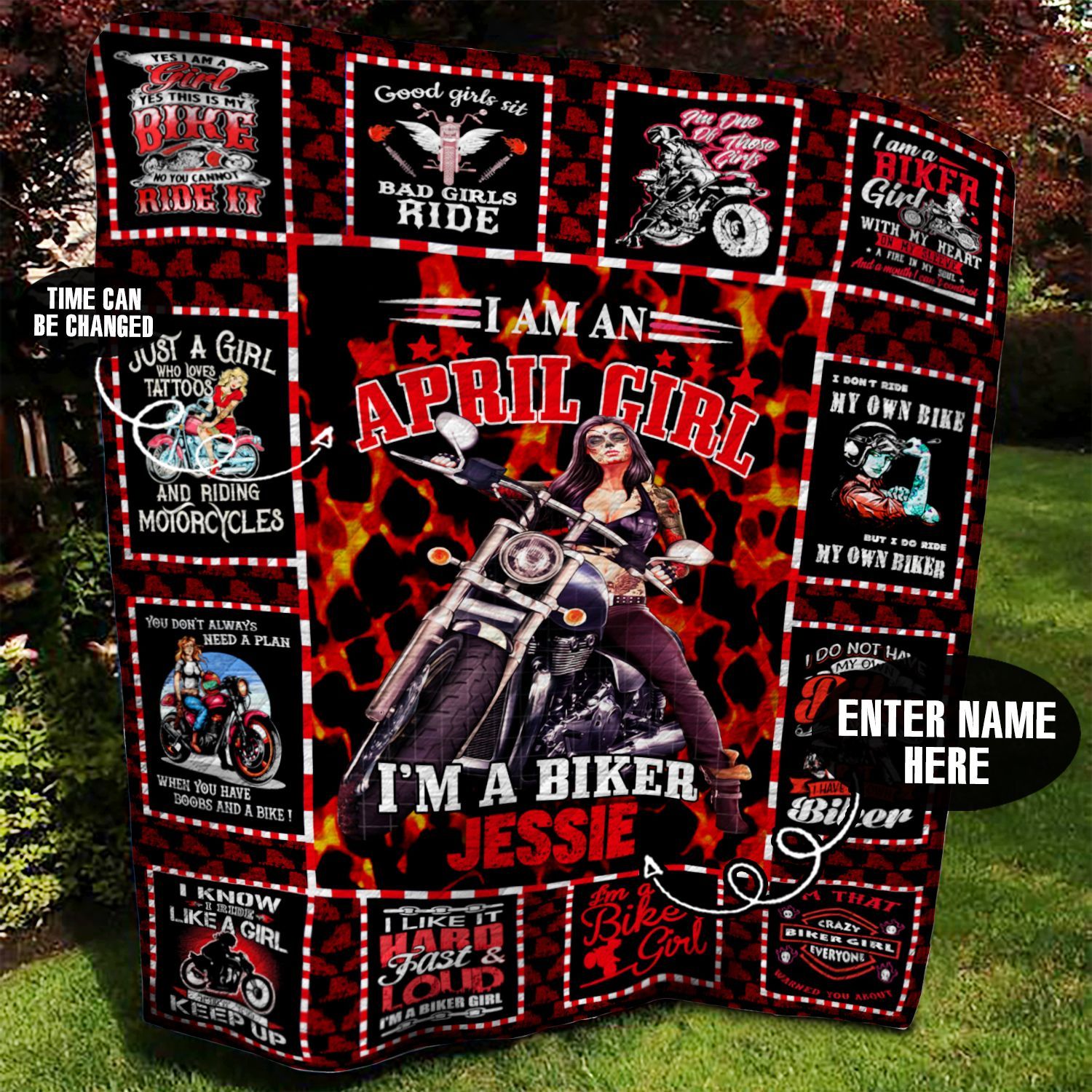April Biker Girl Personalized Quilt Blanket BBB060606SM