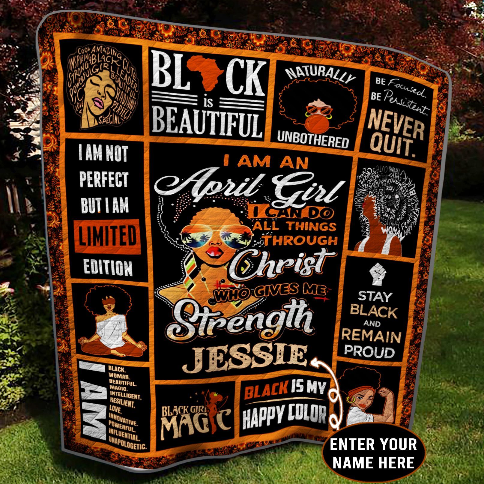 April Black Girl Personalized Quilt Blanket BBB290501NB