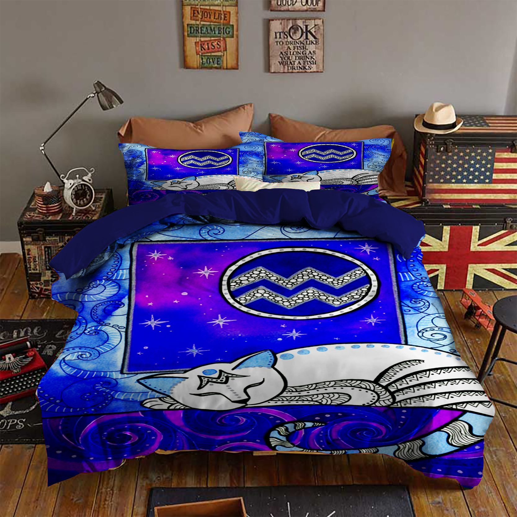 Aquarius Cat Zodiac Bedding Set
