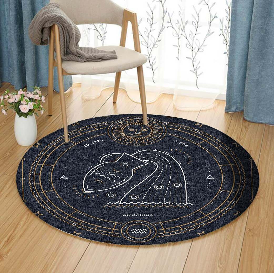 Aquarius Zodiac Sign Round Carpet