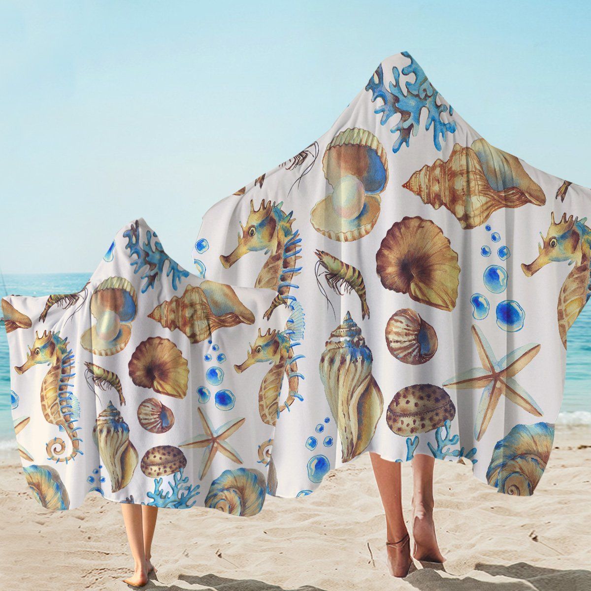 Aquatic Animals Collections Printed Hooded Towel