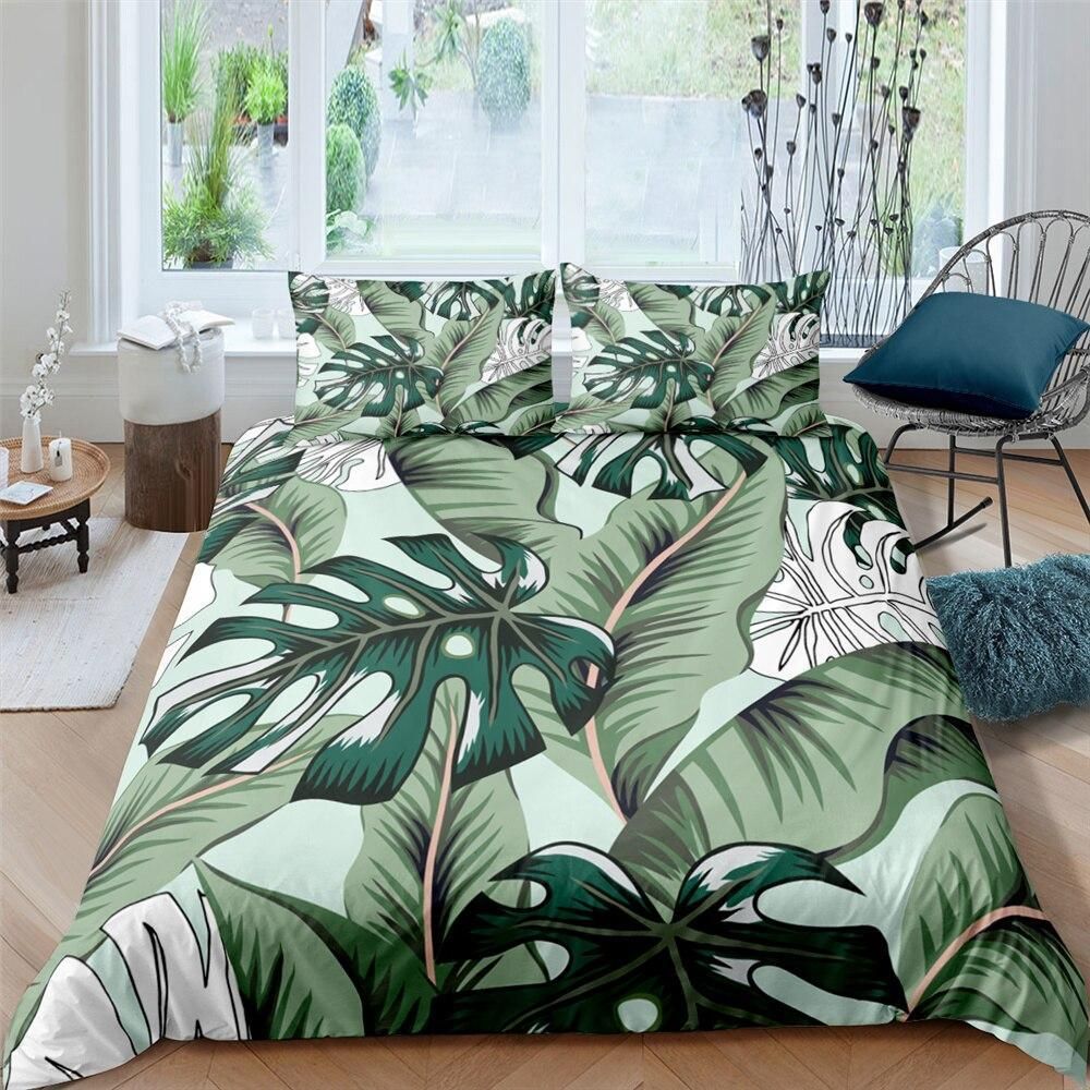 Aquatic Plants Green And White Bedding Set