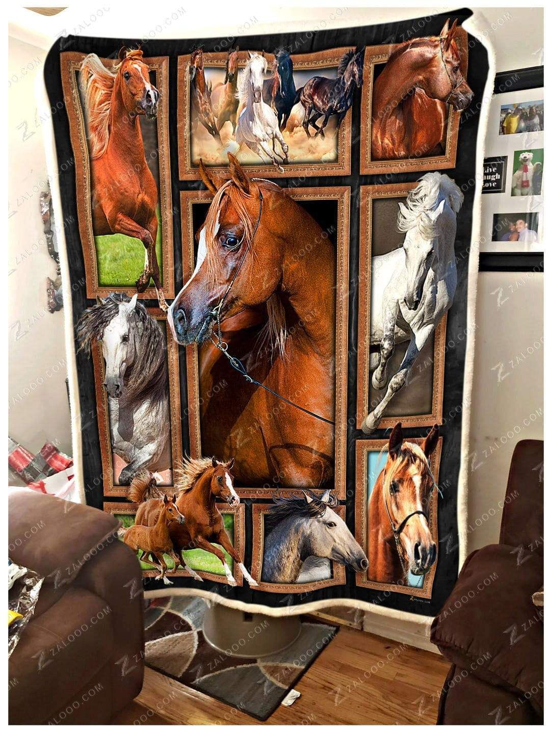 Arabian Horses Sherpa Fleece Blanket