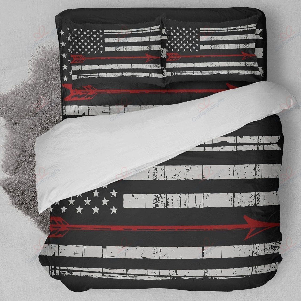 Archery American Flag Red Bedding Set