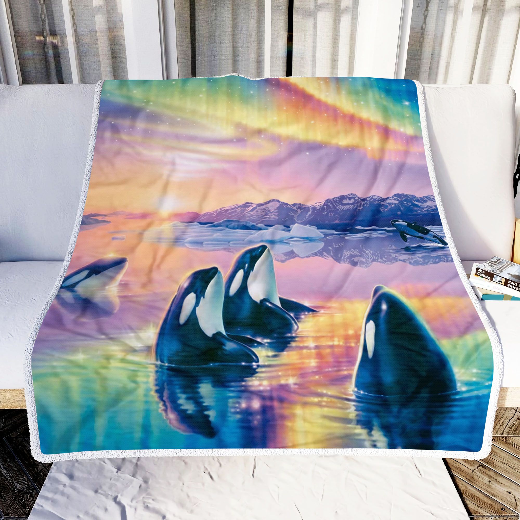 Arctic Lights With Orca Fleece Blanket
