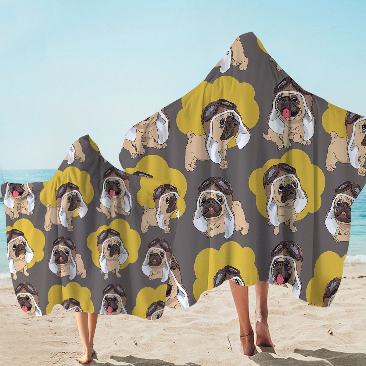 Ariel Hat Pug Pattern Printed Hooded Towel
