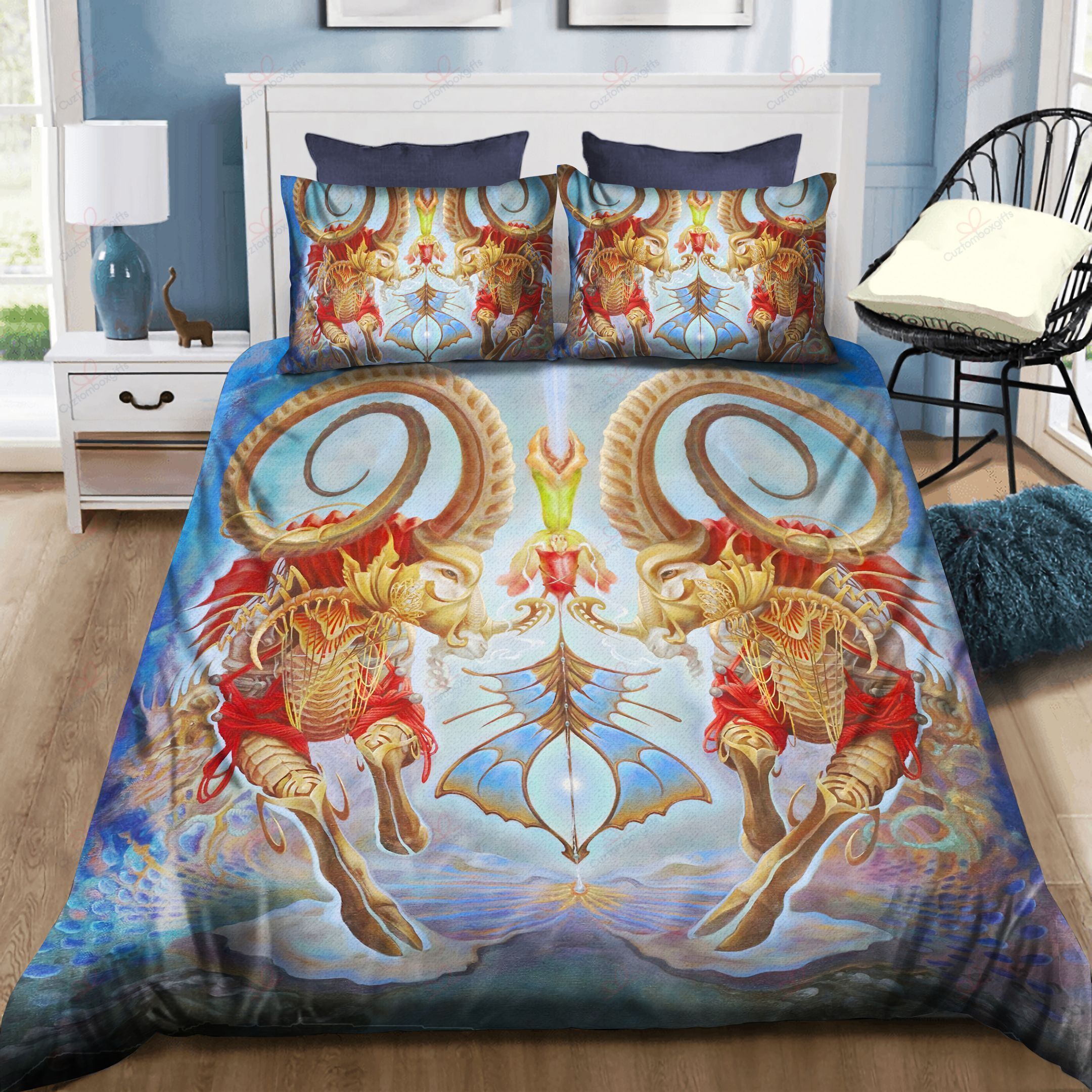 Aries Red Art Printed Bedding Set