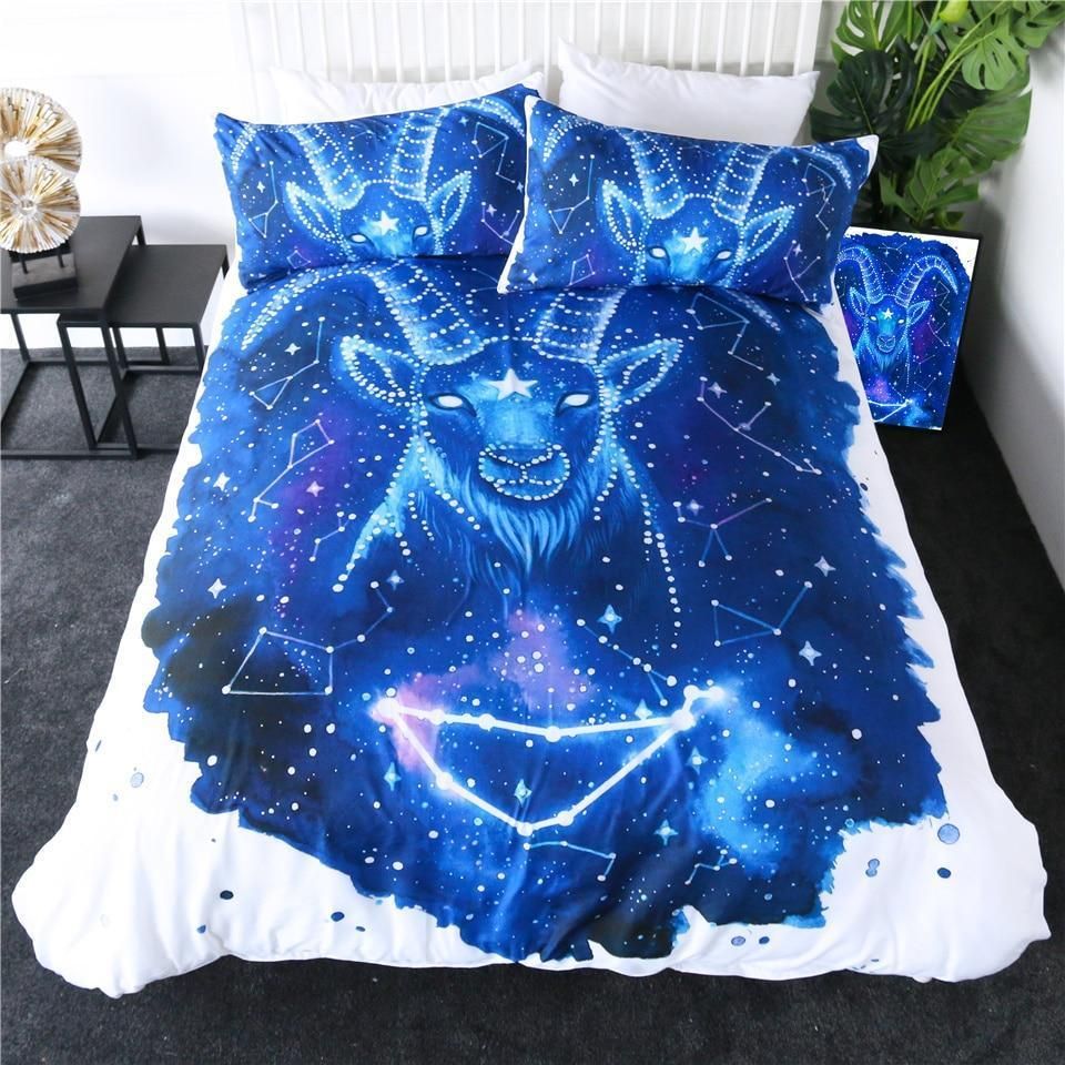 Aries Zodiac Blue And White Bedding Set