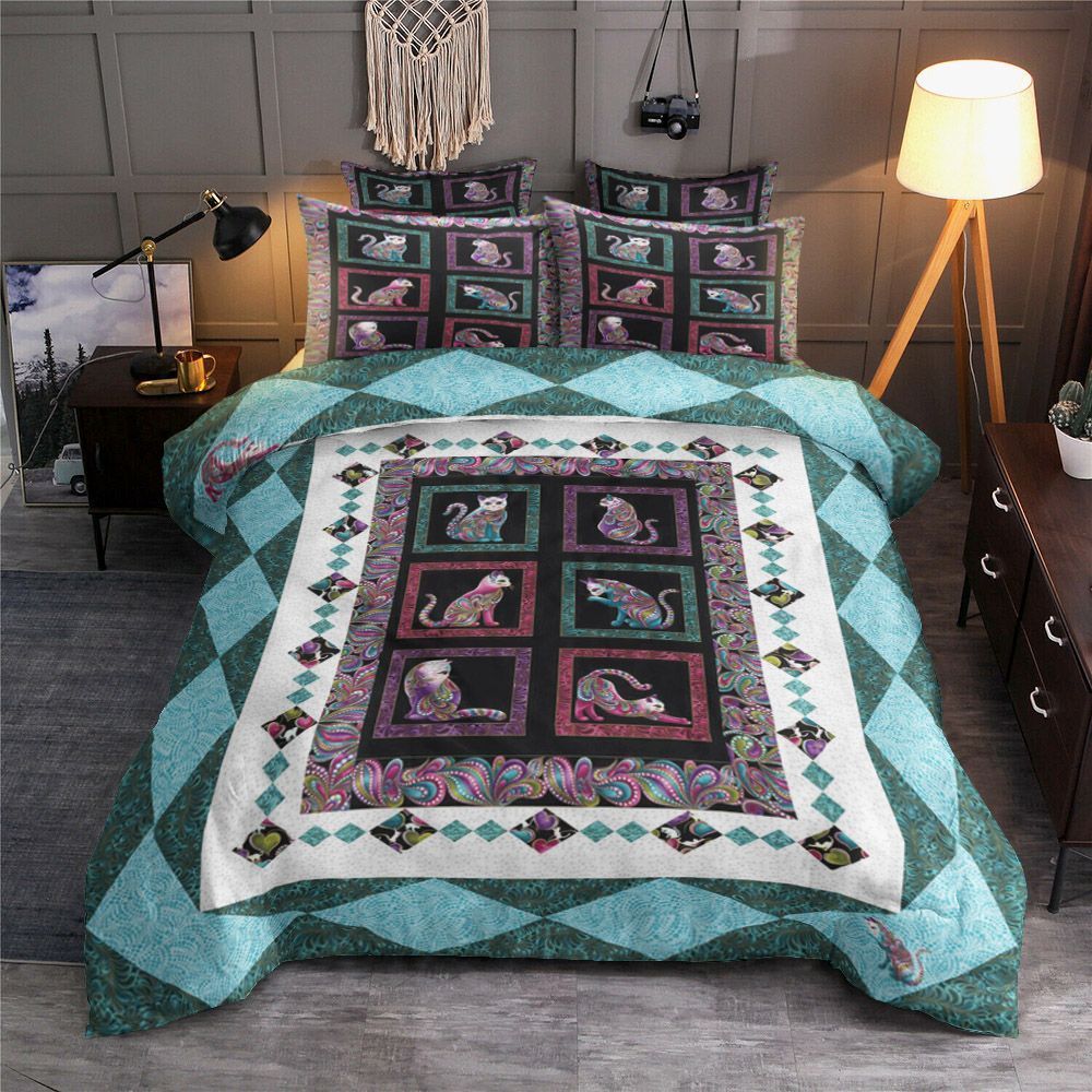 Aristocrat Blue Cyan Cats Bedding Set