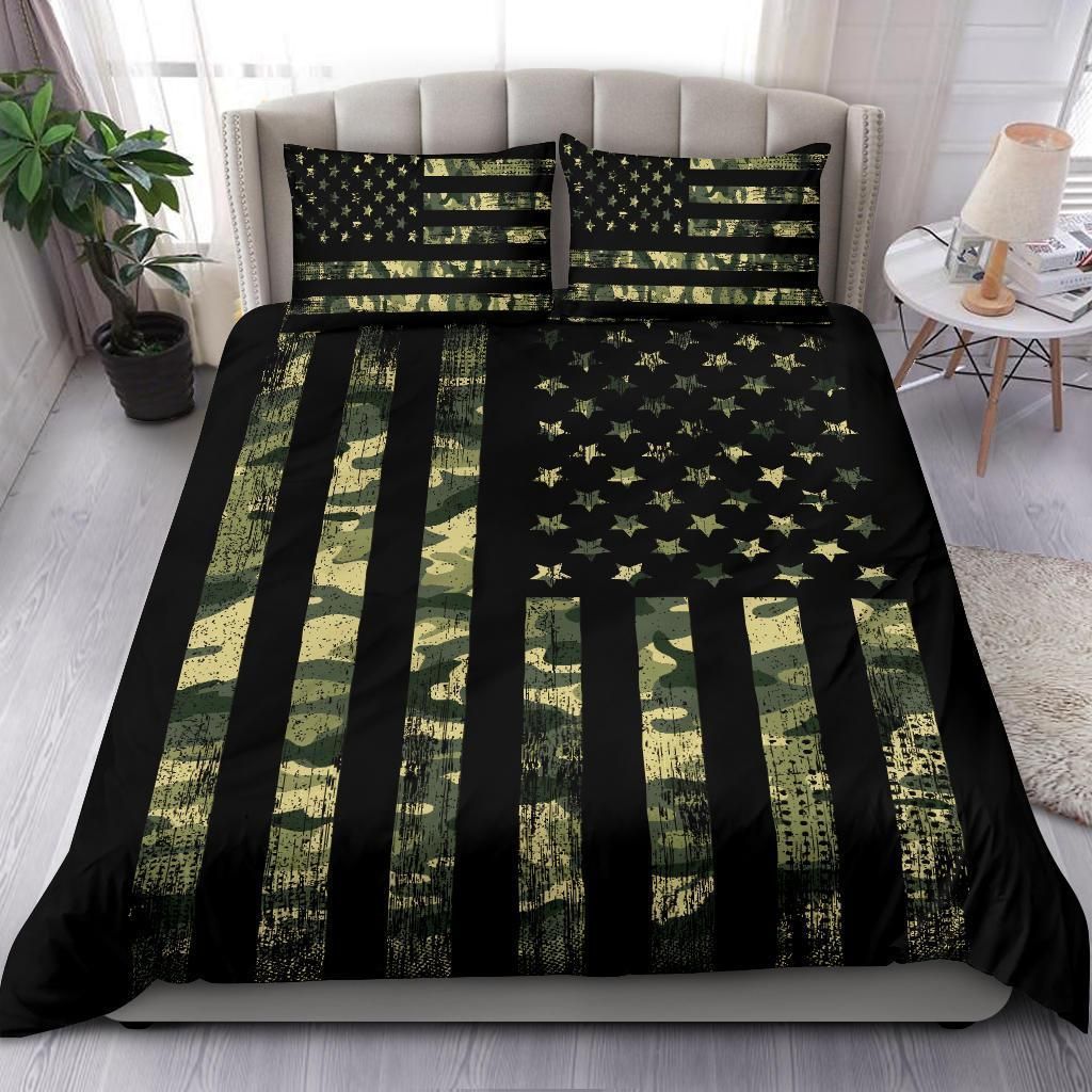 Army Dreen Camouflage American Usa Flag Bedding Set