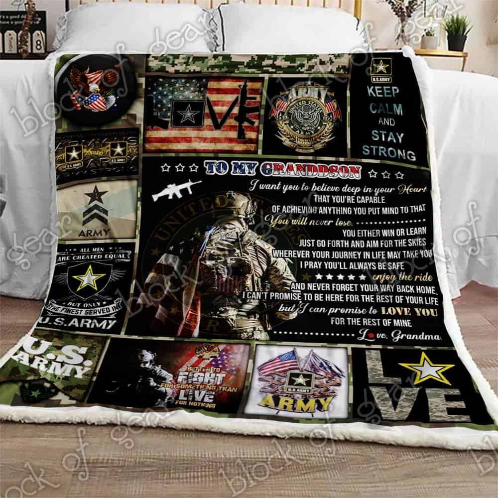 Army Grandson Love Grandma Sherpa Fleece Blanket
