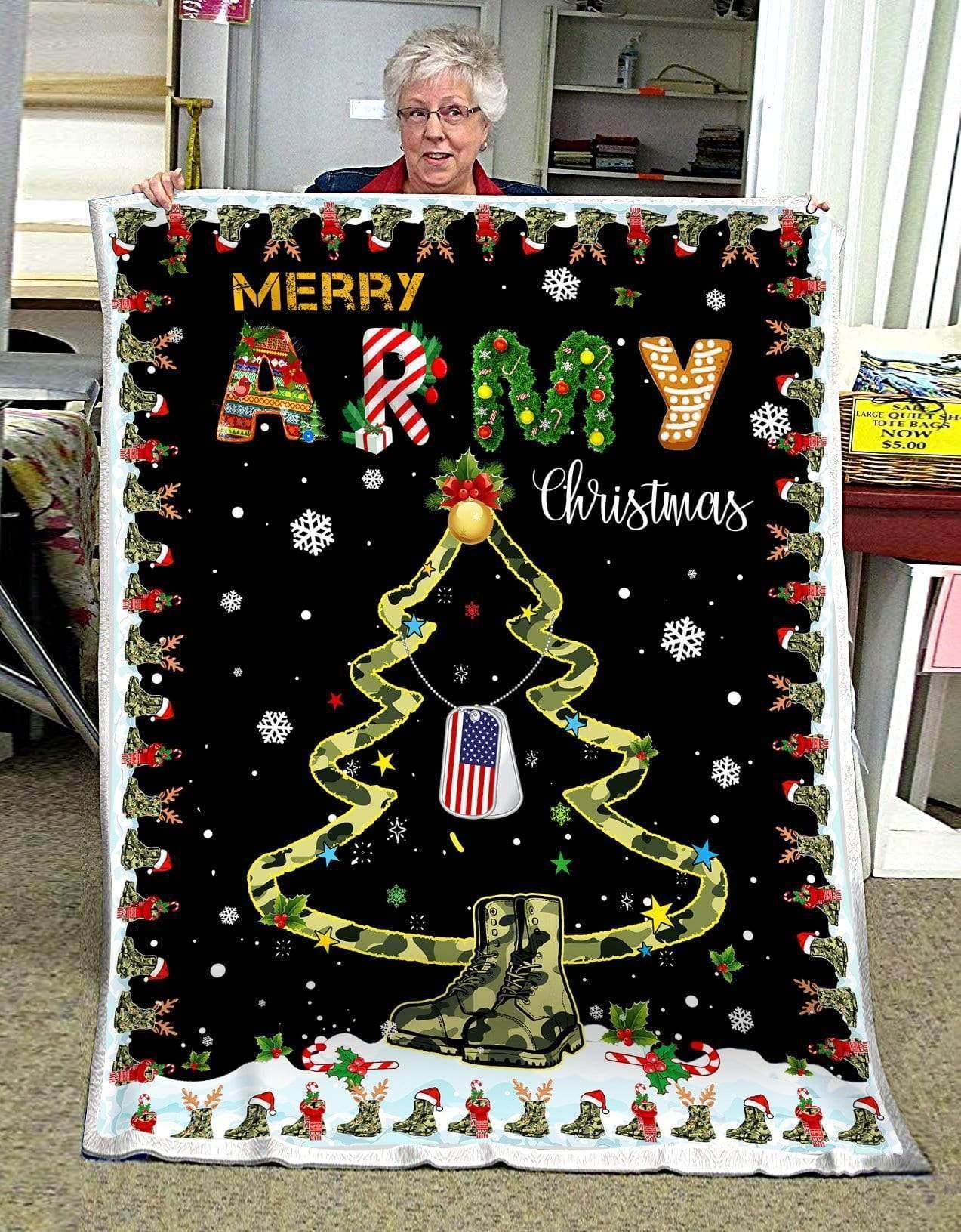 Army Merry Army Christmas Sherpa Fleece Blanket