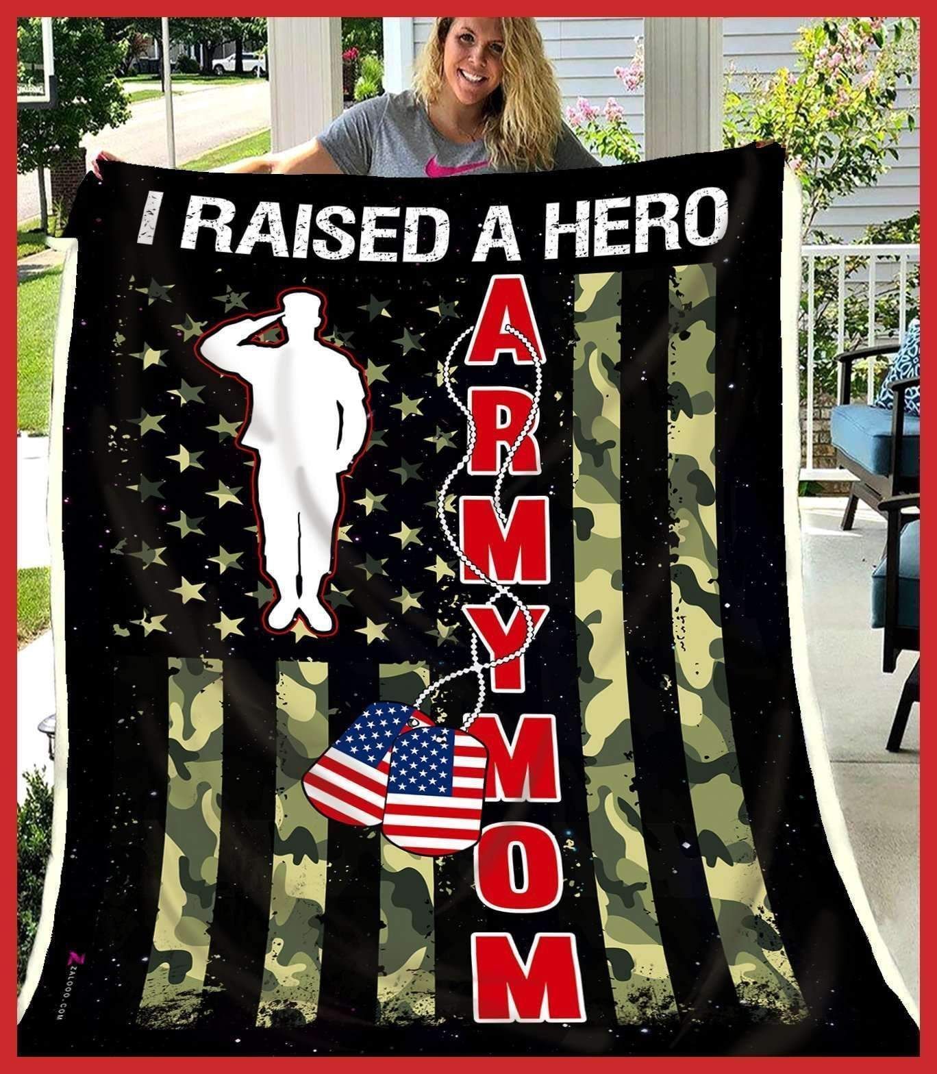 Army Mom I Raised A Hero Sherpa Fleece Blanket