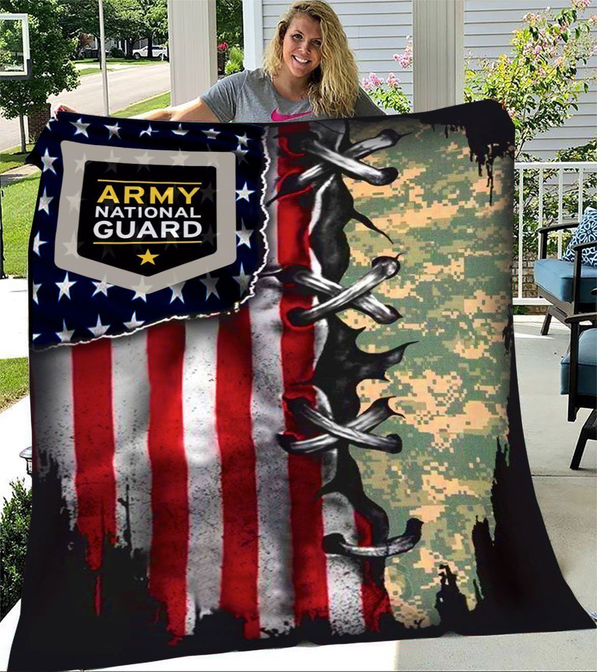 Army National Guard American Flag Fleece Blanket