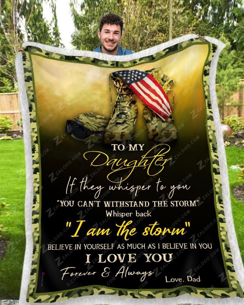 Army To My Daughter I Love You Dad Sherpa Fleece Blanket