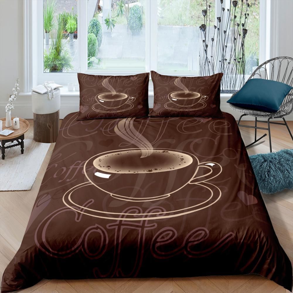 Aromatic Coffee Brown Pattern Bedding Set