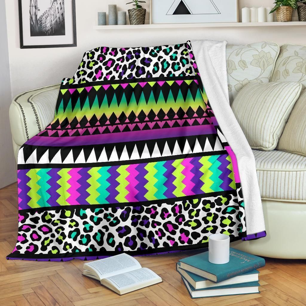 Art Animal Skin Aztec Rainbow Fleece Blanket