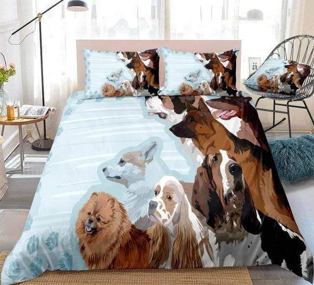 Art Painted Dogs Blue Bedding Set