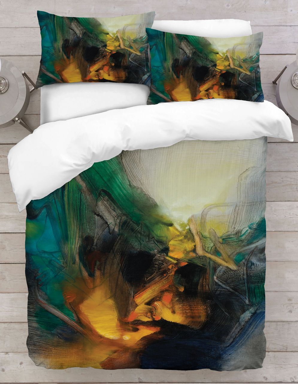 Art Painting With Shades Of Blue Yellow Black And Others Bedding Set