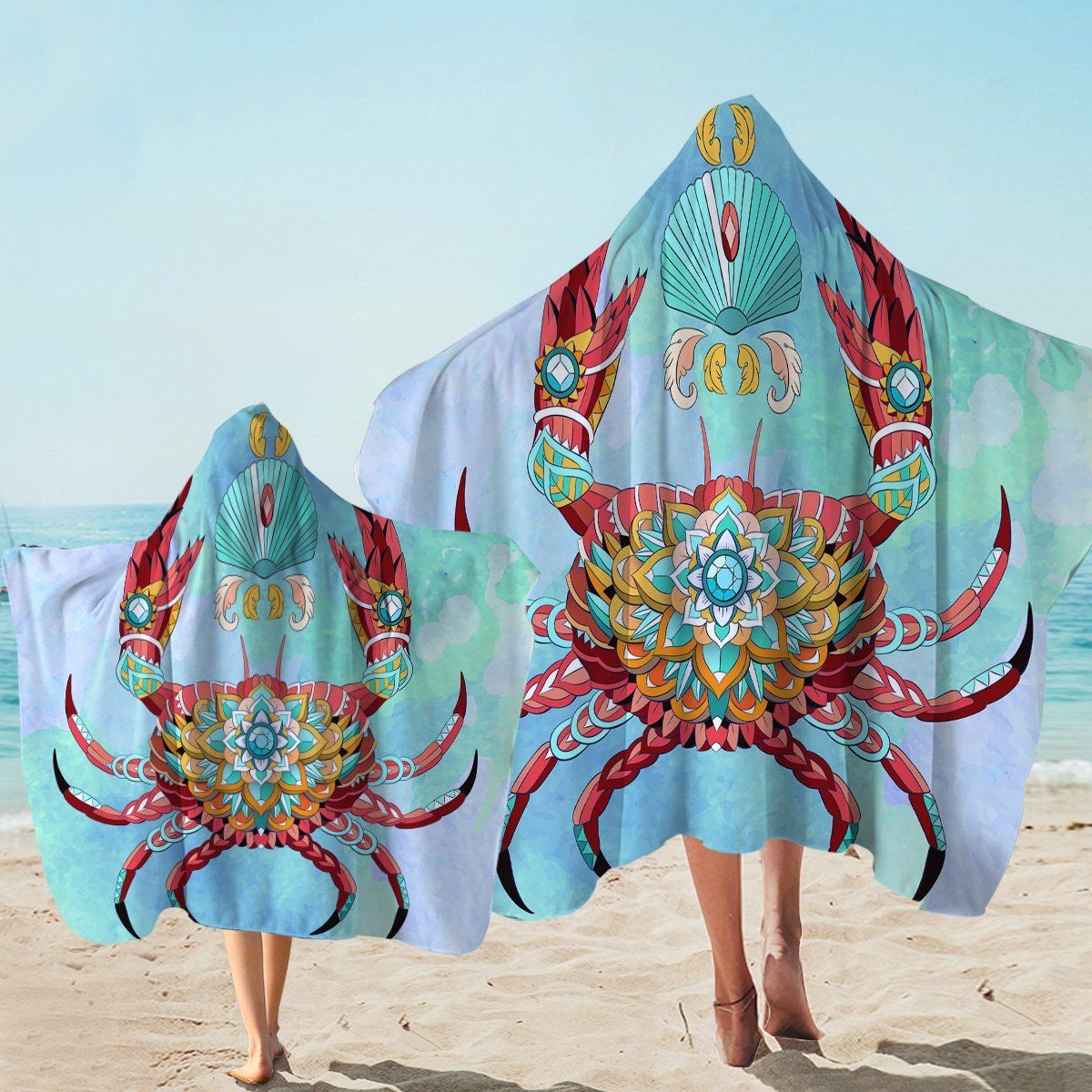 Arty Crab Light Blue Printed Hooded Towel