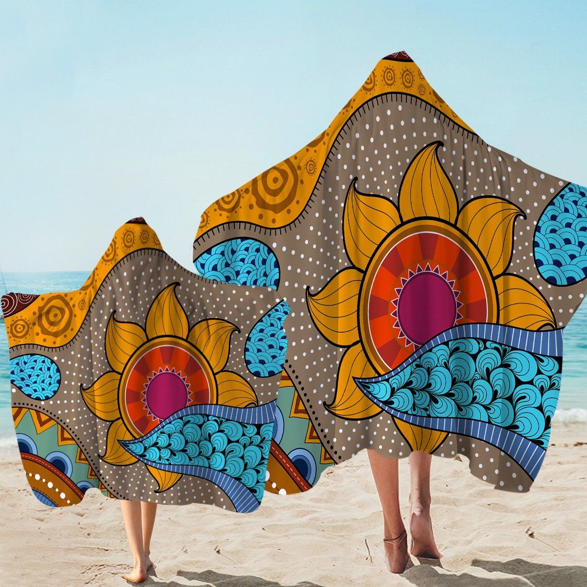Arty Sun And Clouds Printed Hooded Towel