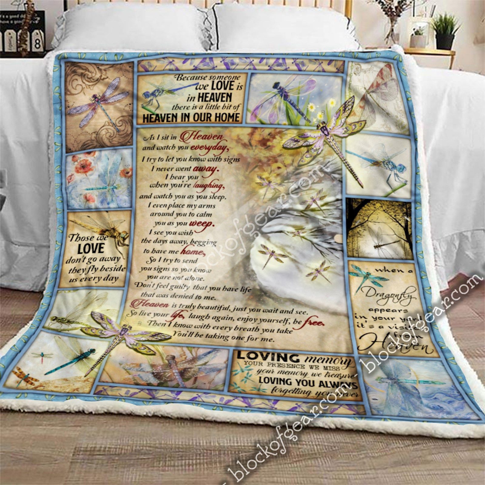 As I Sit In Heaven Dragonfly Sherpa Fleece Blanket