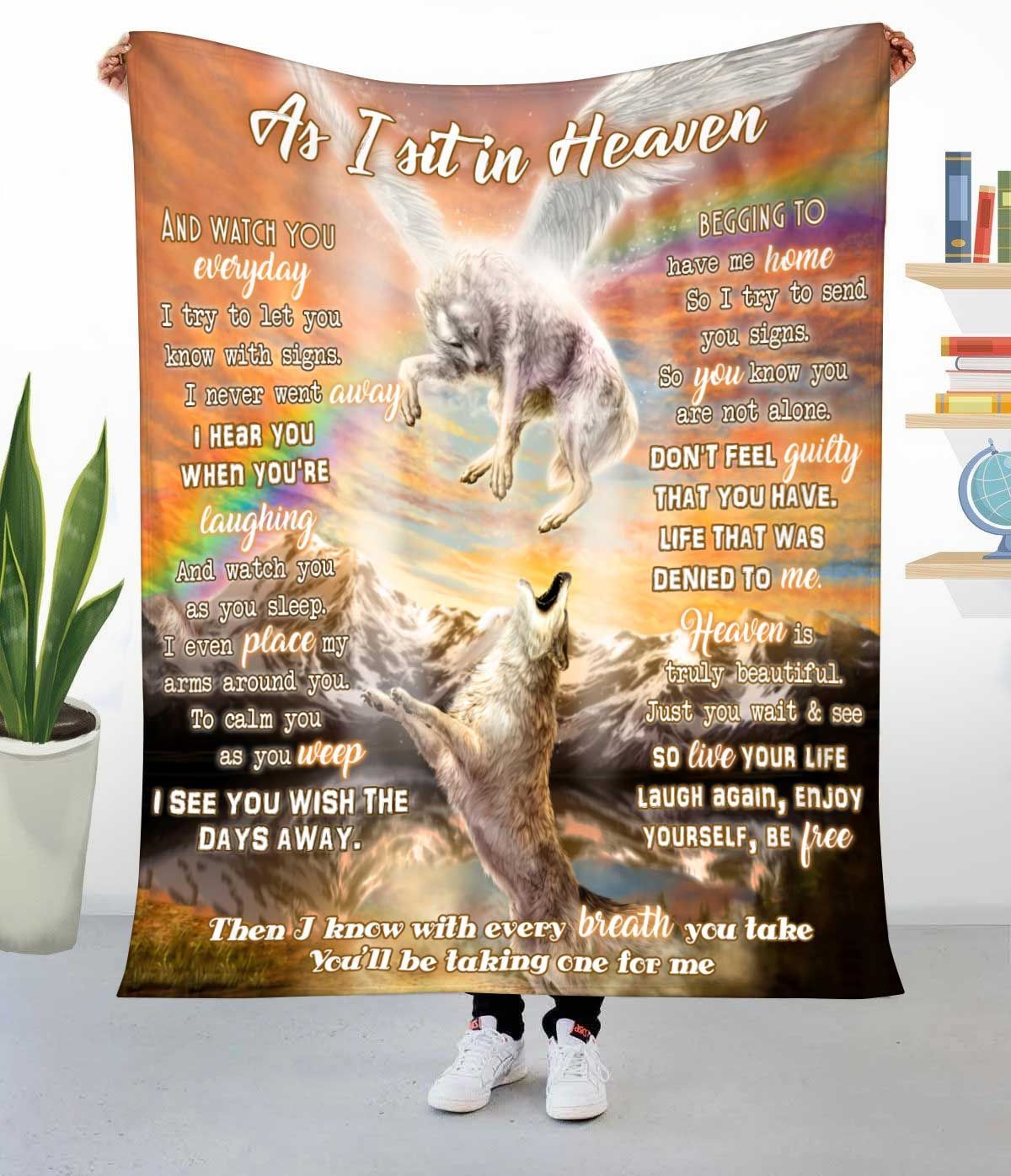 As I Sit In Heaven Rainbow Wolf Wings Fleece Blanket