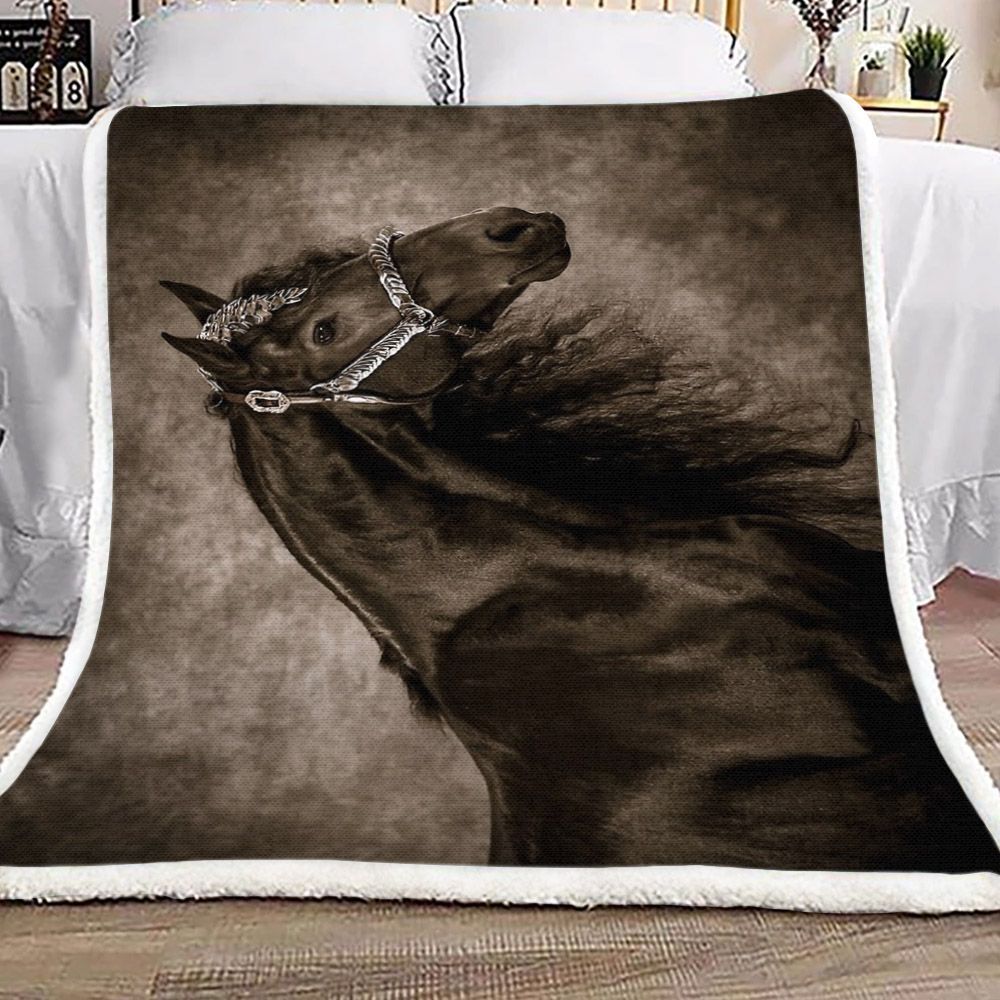 Aslan Friesian Horse Sherpa Fleece Blanket