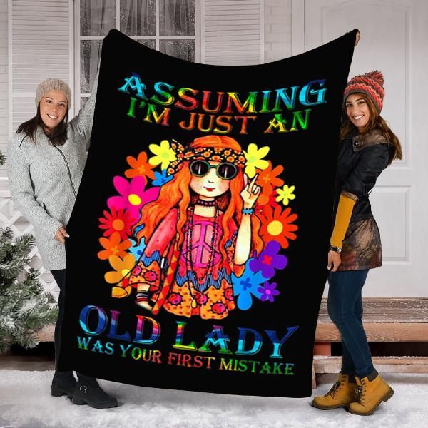 Assuming Im Just An Old Lady Peace Hippie Sherpa Fleece Blanket