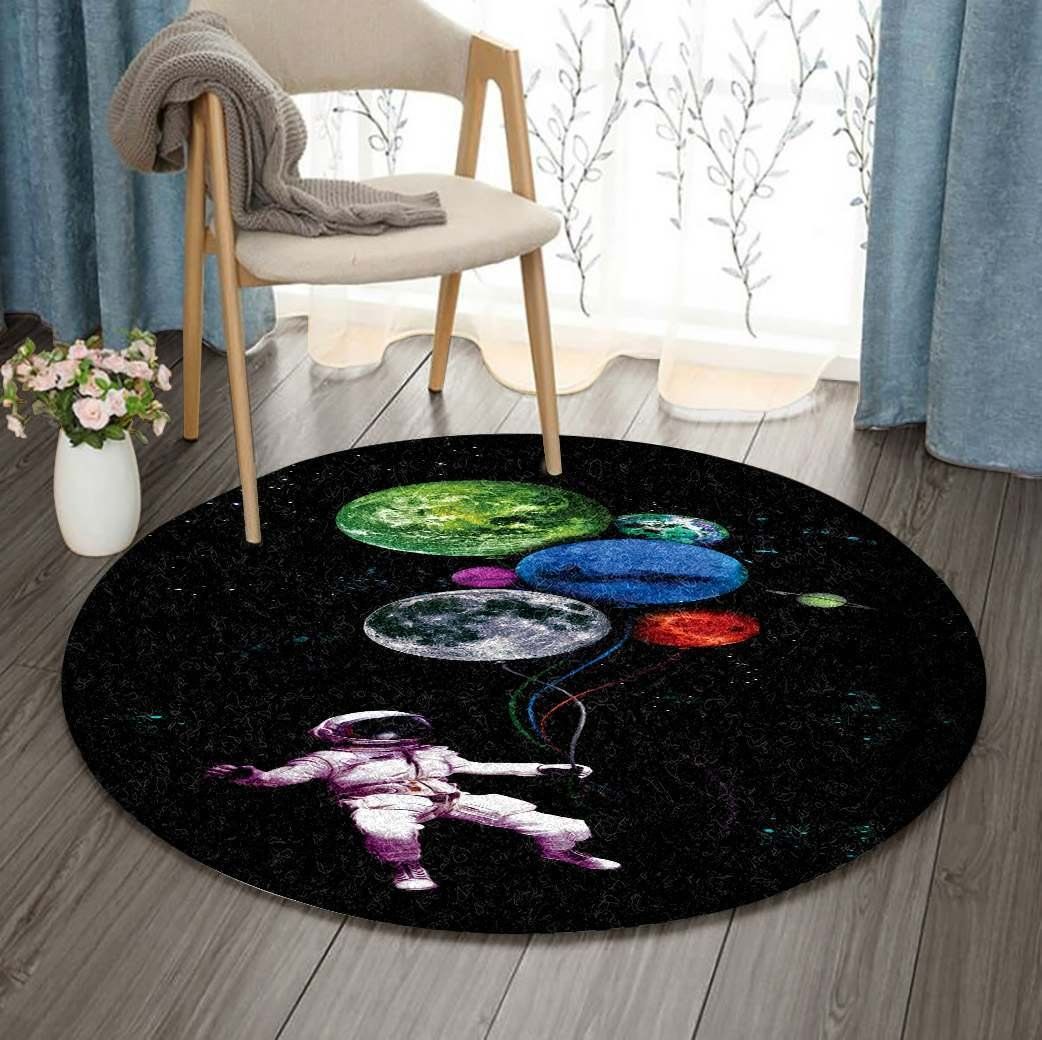 Astronaut Balloon Planet Round Carpet