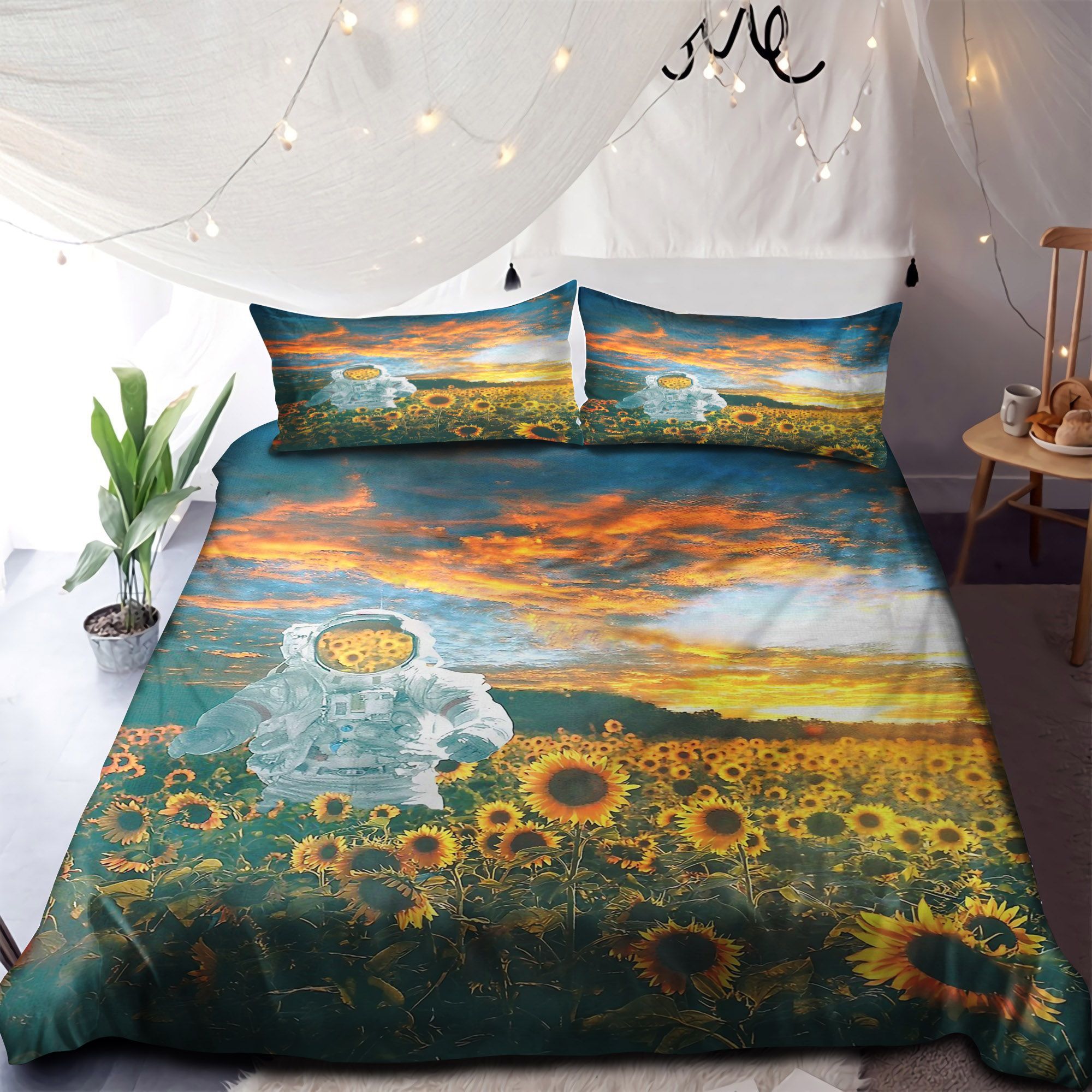 Astronaut In Sunflowers Field Bedding Set