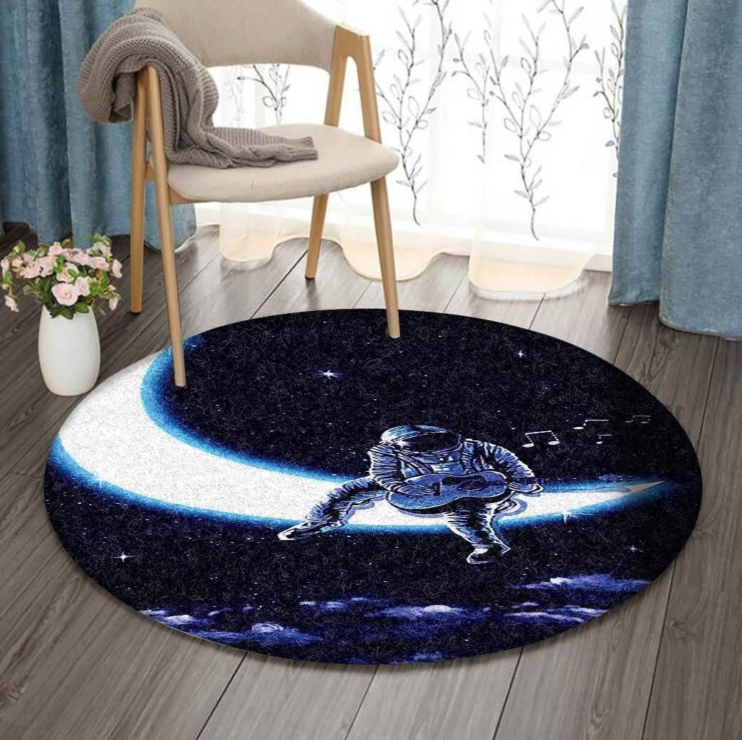 Astronaut Playing Guitar On The Moon Round Carpet