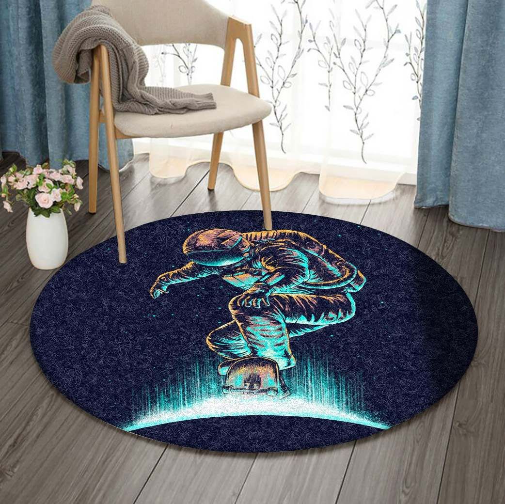 Astronaut Skateboarding Round Carpet