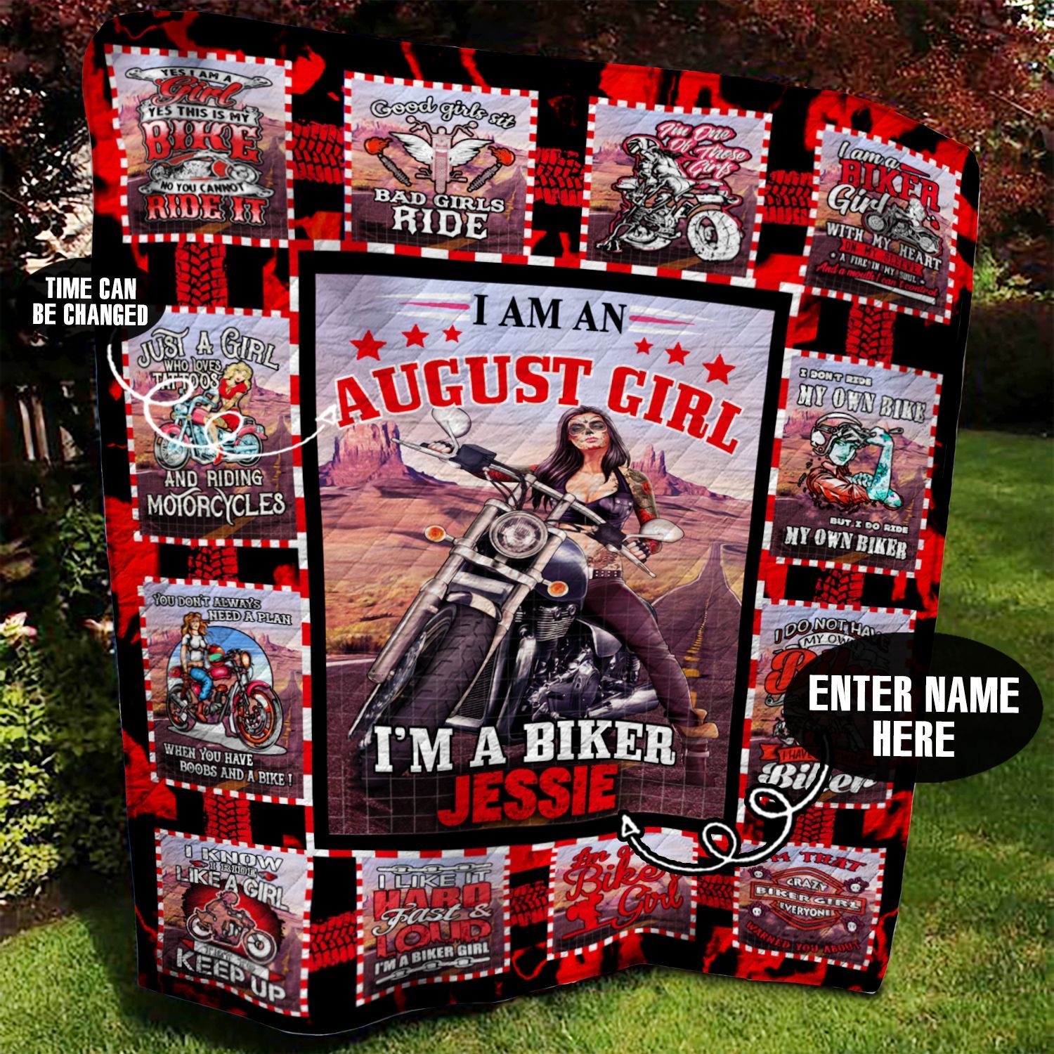 August Biker Girl Personalized Quilt Blanket BBB060607SM