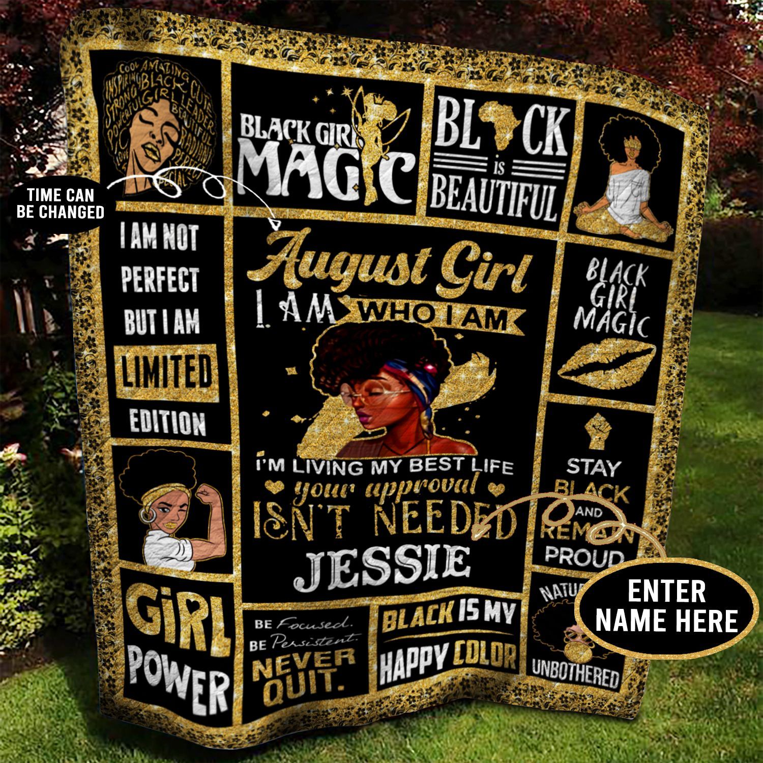 August Black Girl Personalized Quilt Blanket BBB030601NB