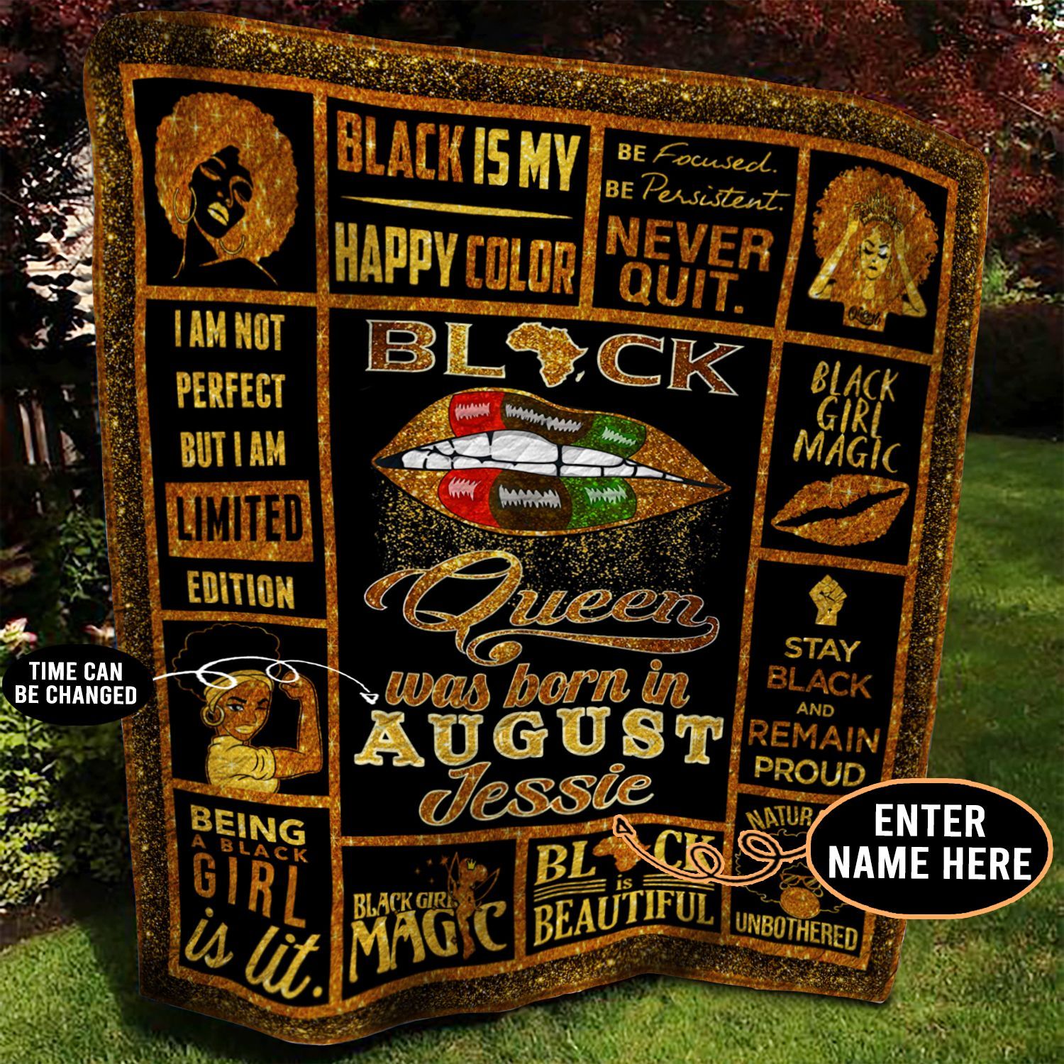 August Black Girl Personalized Quilt Blanket BBB040601NB