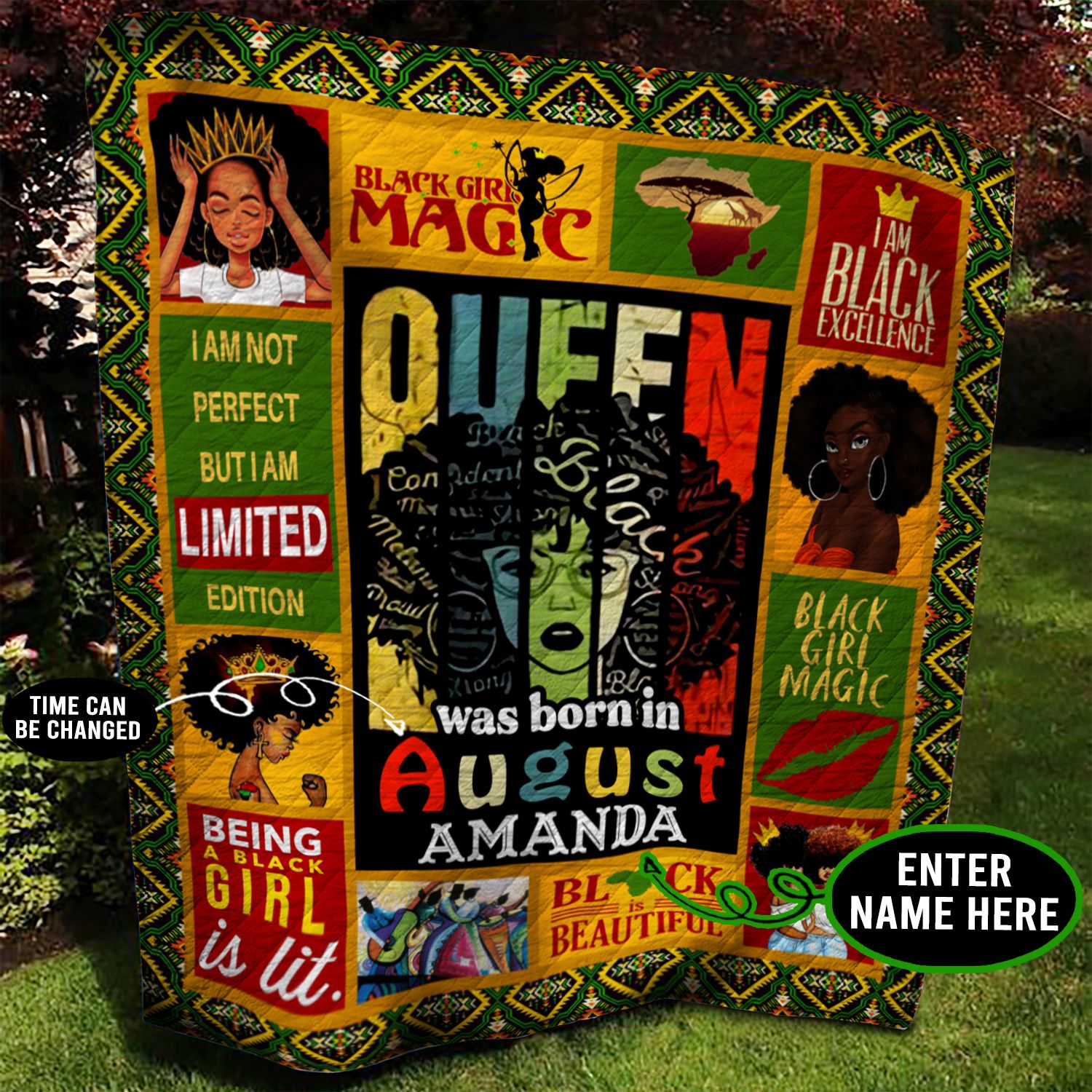 August Black Girl Personalized Quilt Blanket BBB080601NB