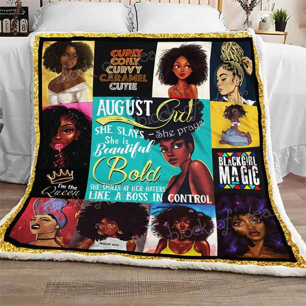 August Girl Black Queen Fleece Blanket