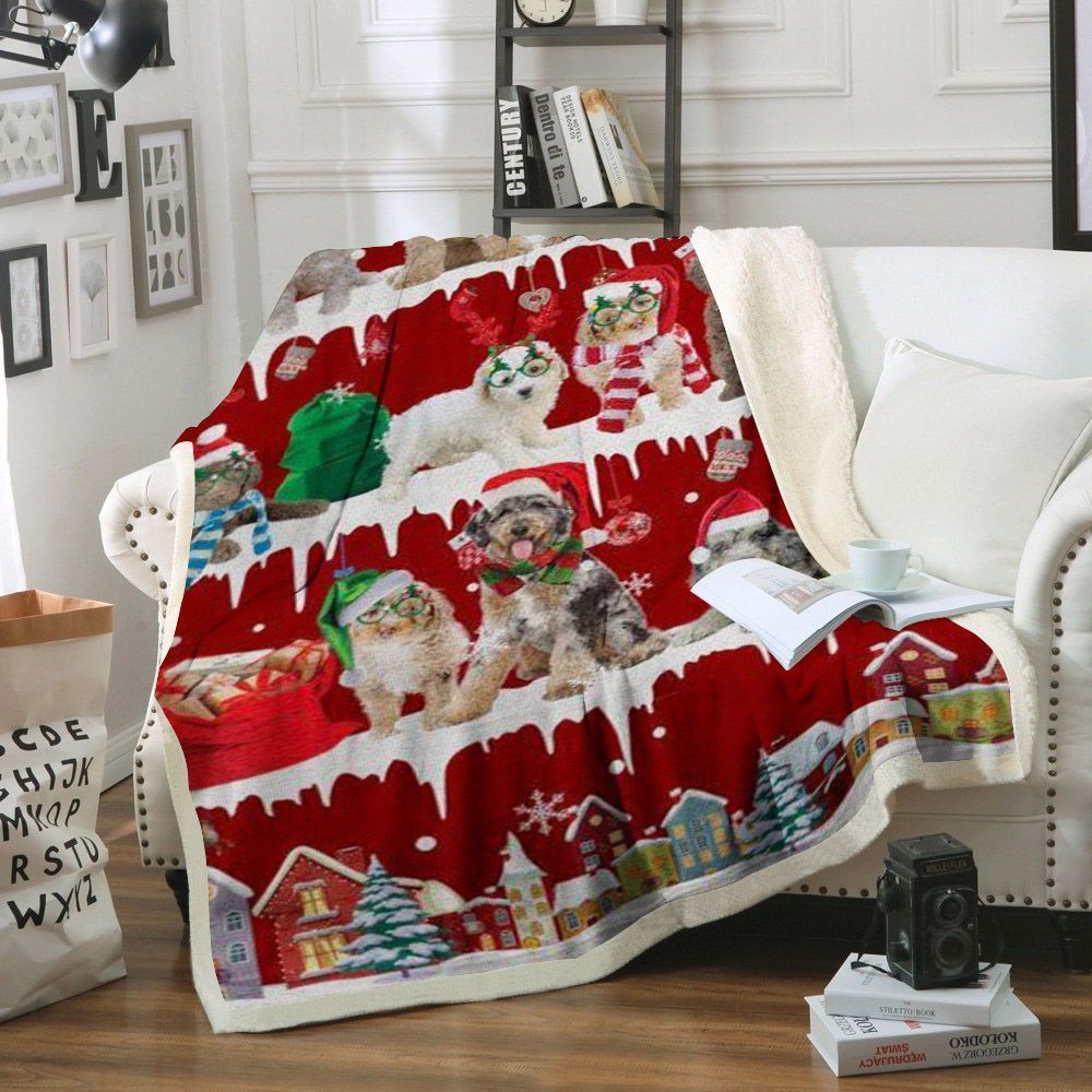Aussiedoodle Snow Christmas Sherpa Fleece Blanket