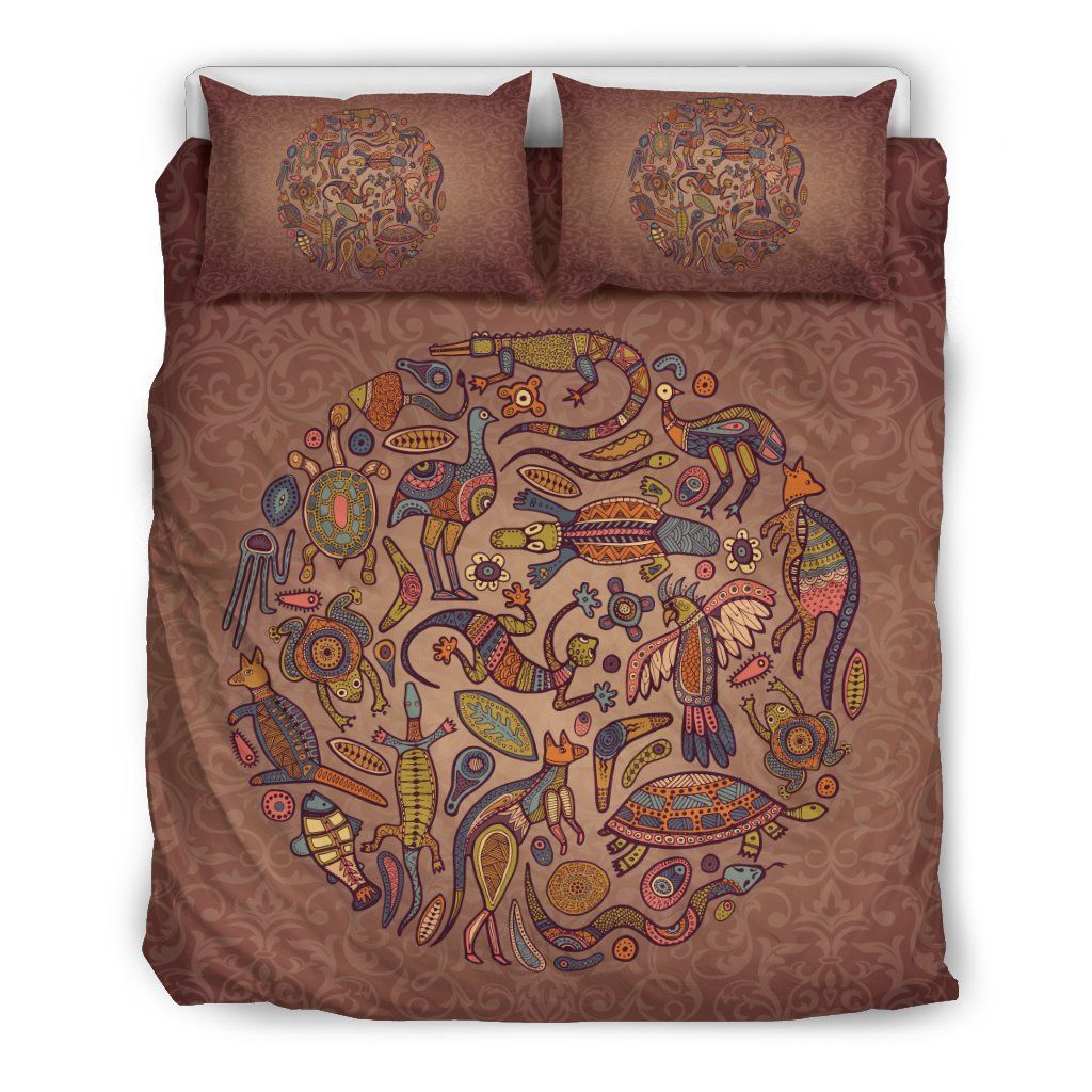Australia Aboriginal Duvet Cover Set Animal Circle A0