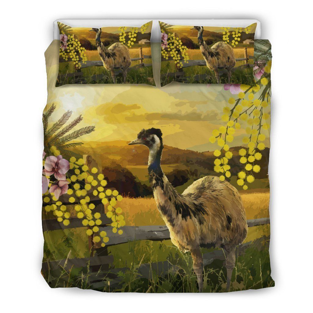 Australia Duvet Cover Set Emu And Golden Wattle Flower