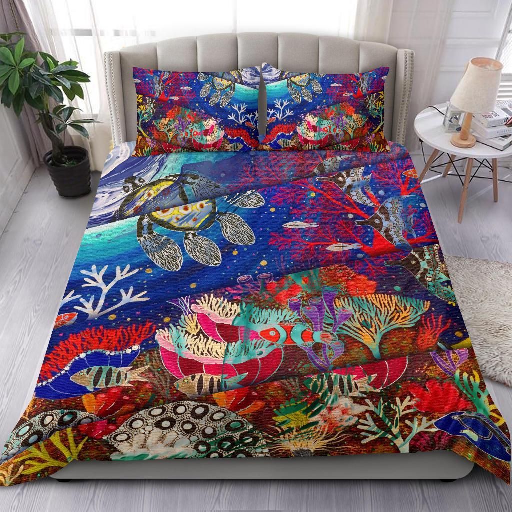 Australia Duvet Cover Set Great Barrier Reef Aboriginal Art