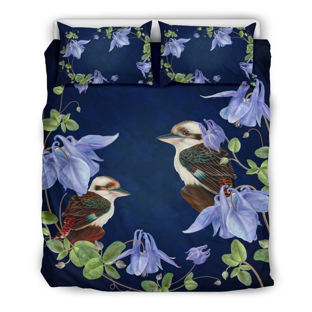 Australia Duvet Cover Set Kookaburra Birds And Royal Bluebell Flower